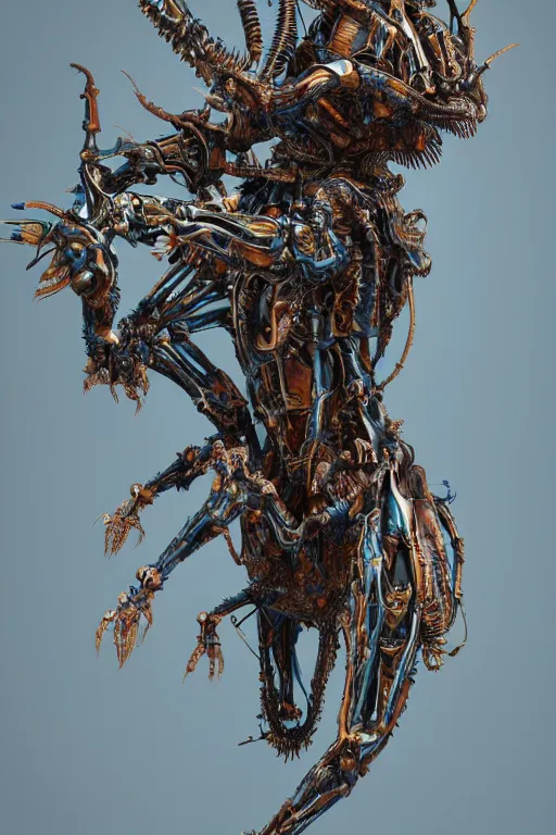 Image similar to hyper-maximalist overdetailed 3d sculpture of a biomechanical insectoid monster by clogtwo and ben ridgway. 8k. Generative art. Fantastic realism. Scifi feel. Extremely Ornated. Intricate and omnious. Tools used: Blender Cinema4d Houdini3d zbrush. Unreal engine 5 Cinematic. Beautifully lit. No background. artstation. Deviantart. CGsociety. Inspired by beastwreckstuff and jimbo phillips. Cosmic horror infused retrofuturist style. Hyperdetailed high resolution Render by binx.ly in discodiffusion. Dreamlike polished render by machine.delusions. Sharp focus.