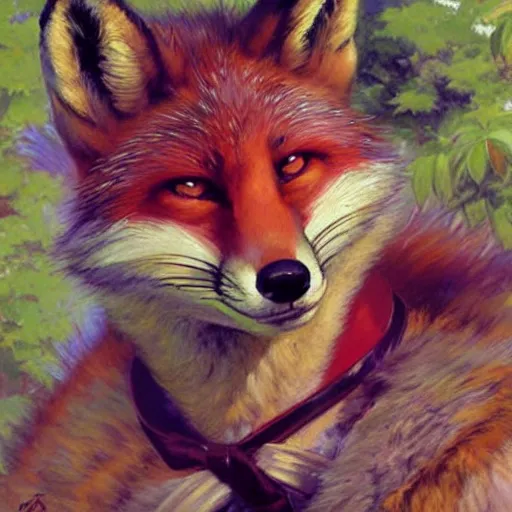 Prompt: a portrait of fox mccloud smiling at the viewer. highly detailed painting by gaston bussiere, craig mullins, j. c. leyendecker, furry