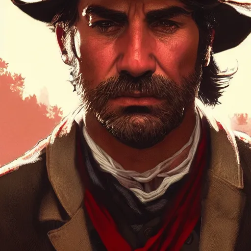 Image similar to clean shave, tan, middle - aged christian priest with dark hair in red dead redemption 2, gorgeous, beautiful, intricate, highly detailed, digital painting, artstation, oppressive lighting, concept art, sharp focus, illustration, art by greg rutkowski and alphonse mucha