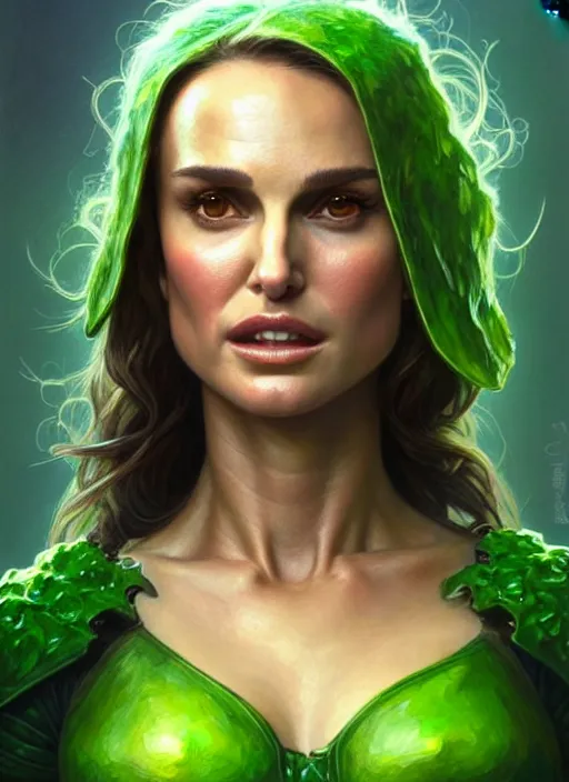 Prompt: portrait of natalie portman as a goblin, d & d, muscular! green, fantasy, intricate, elegant, highly detailed, digital painting, artstation, concept art, smooth, sharp focus, illustration, art by artgerm and greg rutkowski and alphonse mucha