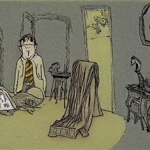 Image similar to a film still of harry potter, artwork by maurice sendak