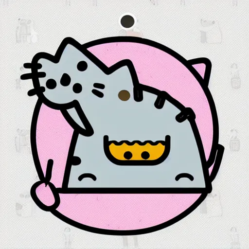 Prompt: Pusheen cat eating an empanada 🥟, vector illustration