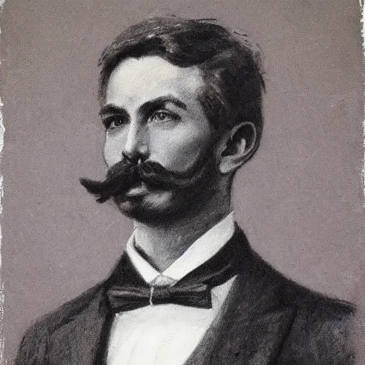 Image similar to gentleman action hero, suit, bow tie, mustache, by alfred stevens in charcoal