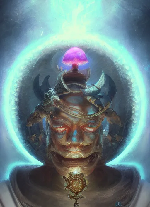 Image similar to mushroom deity inside void manifold, portrait by ross tran, timeline nexus, ascending universes, a dnd illustration of philosophical concept by cgsociety and james gurney, artstation, hdr, rtx