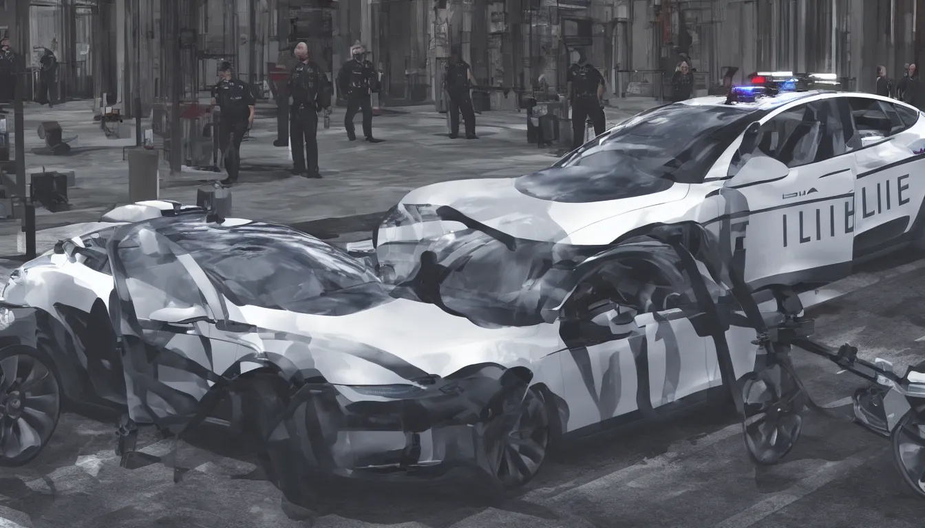 Prompt: Police Tesla, photorealistic, cinematic