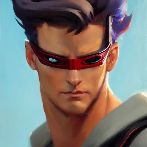 Image similar to greg manchess portrait painting of scott summers aka cyclops as overwatch character, medium shot, asymmetrical, profile picture, organic painting, sunny day, matte painting, bold shapes, hard edges, street art, trending on artstation, by huang guangjian and gil elvgren and sachin teng