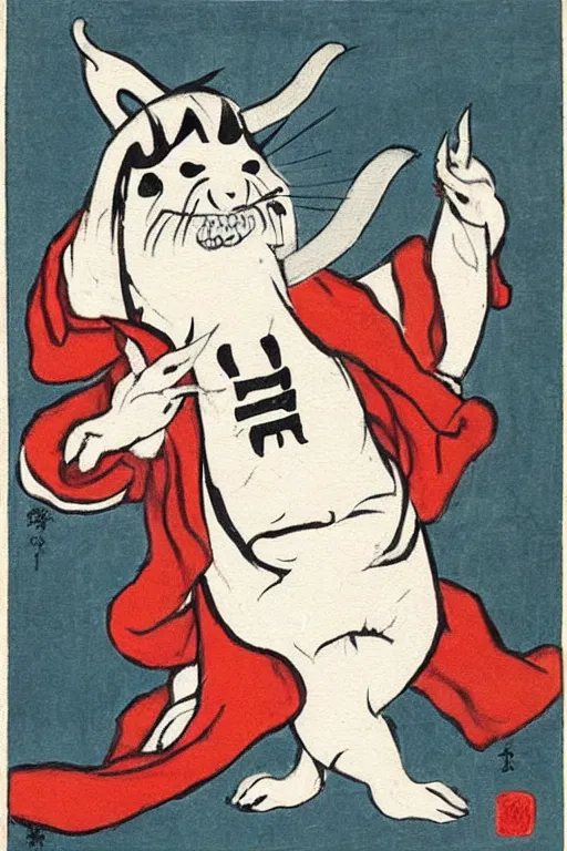 Image similar to baby harp seal as Ibaraki-dōji, scary, terrifying, oni, Japanese painting