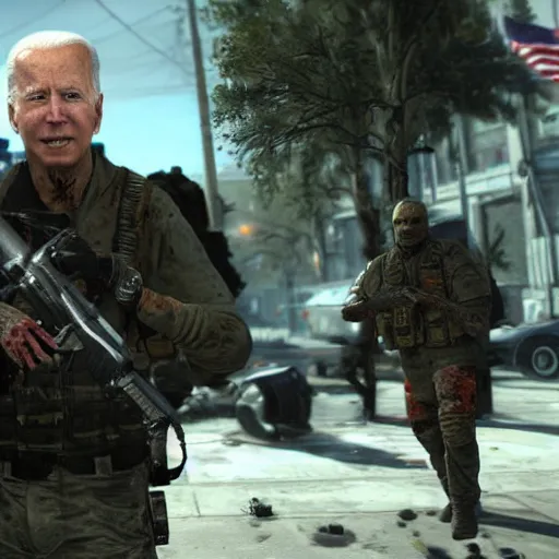 Image similar to in - game footage of joe biden as a zombie in call of duty : modern warfare 3