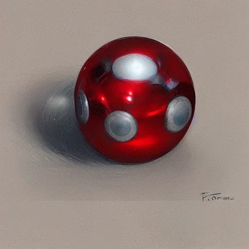 Prompt: chrome spheres on a red cube by krenz cushart