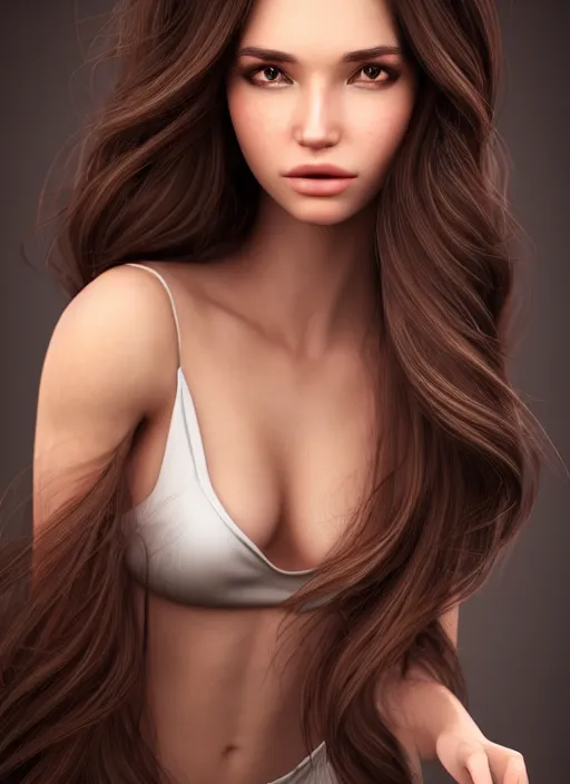 Prompt: a gorgeous female with long brown hair, photo by lara jade, realistic, full body shot, wide angle, sharp focus, 8 k high definition, insanely detailed, intricate, elegant, art by stanley lau and artgerm, floating embers