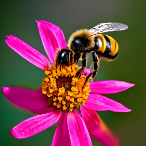 Image similar to a bee landing on a flower in a forest on fire, there is fire everywhere, macro photography, ambient light