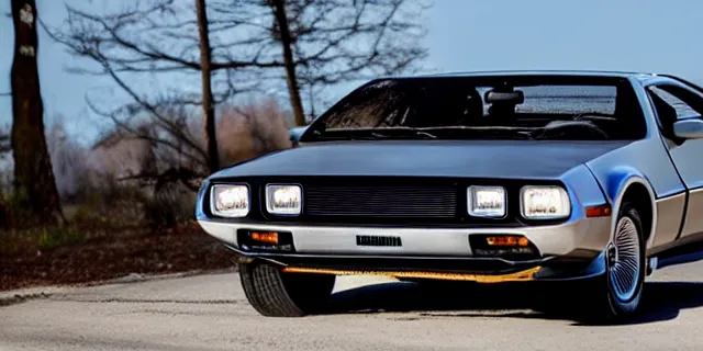 Image similar to a single delorean and 1 9 6 9 dodge charger hybrid, dslr