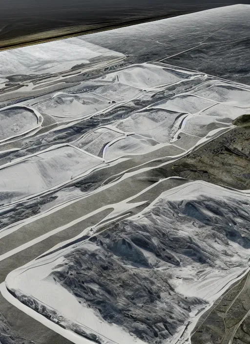 Prompt: bioremediation white architecture high tech, in the mining tailings of chuquicamata, epic, cinematic, hyperealistic, high detailed, corona render, hdr, ray tracing