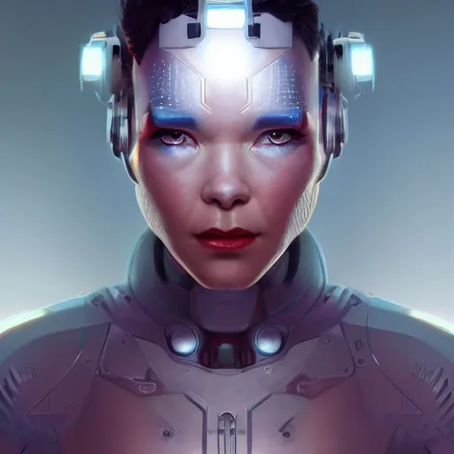 Prompt: cyborg bjork, portrait, highly detailed, digital painting, trending on artstation, concept art, sharp focus, illustration, art by artgerm and greg rutkowski and magali villeneuv