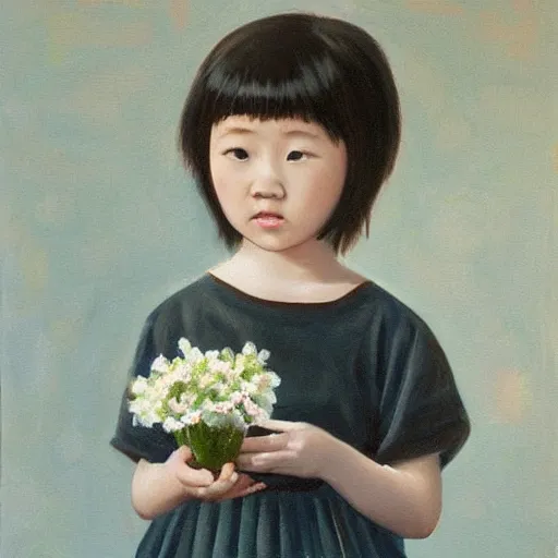 Prompt: https://media.discordapp.net/attachments/1005627781566185532/1005791217520488508/Asian_little_girl_holding_flowers_bust_oil_paintingCGHD8K_-S_1053138150_ts-1659868519_idx-0-1.png Chinese cute little girl holding incense burner