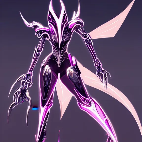 Image similar to highly detailed exquisite fanart, of a beautiful female warframe, but as an anthropomorphic robot dragon, shiny silver armor engraved, Fuchsia skin beneath the armor, elegant pose, close-up shot, streamline design, full body shot, epic cinematic shot, long elegant tail behind, sharp claws, robot dragon hands and feet, professional digital art, high end digital art, singular, realistic, DeviantArt, artstation, Furaffinity, 8k HD render