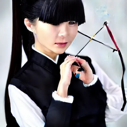 Image similar to chinese woman with eyepatch, odango, twin ponytails, black cheongsam