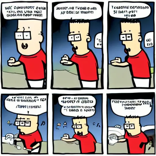 Image similar to a 4 panel cartoon of dilbert watching soccer and raging,