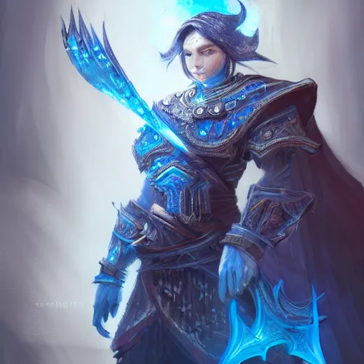 Prompt: a fantasy warrior with glowing blue eyes, face, fantasy world, intricate, elegant, highly detailed, digital painting, artstation, concept art, smooth, sharp focus, illustration