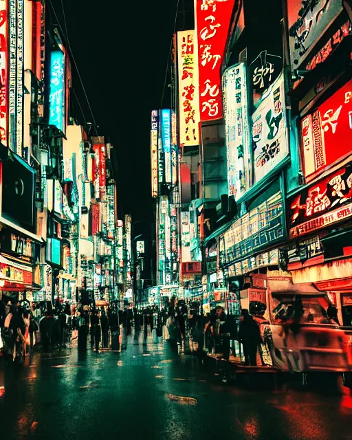 futuristic tokyo crowded night street with neon signs | Stable ...