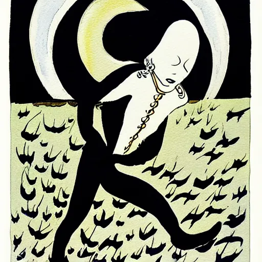 Prompt: ufo invades earth, watercolour painting by Aubrey Beardsley