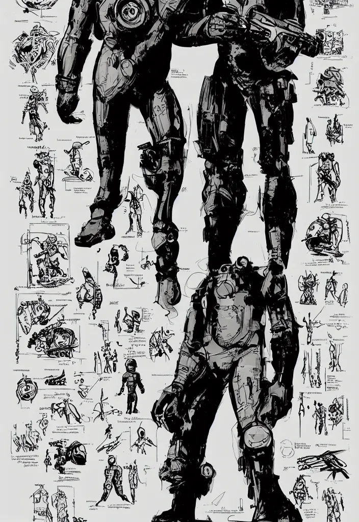 Image similar to male, heroic figure, space suit, science fiction, sketch, character sheet, very stylized, upa style, digital art, illustration, pen and ink, by mike mignola, by alex maleev