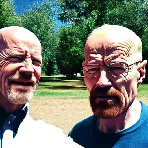 Prompt: walter white and biden in the park, selfie