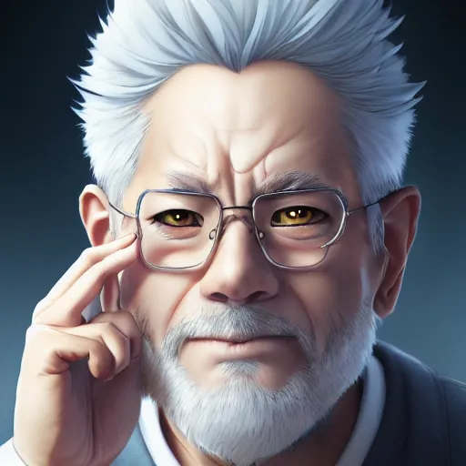 Image similar to anime portrait of a middle aged man, gray hair by Stanley Artgerm Lau, WLOP, Rossdraws, James Jean, Andrei Riabovitchev, Marc Simonetti, and Sakimichan, trending on artstation