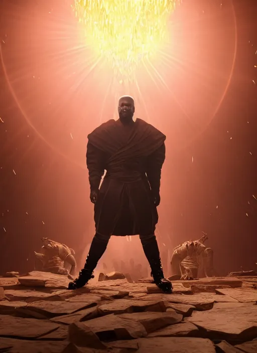 Image similar to kanye west as emperor napoleon in mortal kombat, splash art, movie still, cinematic lighting, dramatic, octane render, long lens, shallow depth of field, bokeh, anamorphic lens flare, 8 k, hyper detailed, 3 5 mm film grain