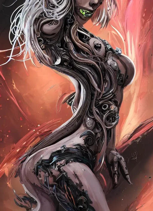 Prompt: comic art,Sprial, a beautiful female six-armed Mutant and Cyborg Sorcerer with white hair dancing in the air,melting,full character design,8k,art by Stanley Artgermm,Travis Charest,Carne Griffiths,trending on Artstation,face enhance,hyper detailed,full of colour,cinematic,dynamic lighting