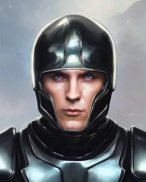 Image similar to iridescent wiry muscular male sleek glossy black pearlescent scifi armor with smooth black featureless helmet, by greg rutkowski and mark brookes and jim burns and tom bagshaw and magali villeneuve, trending on artstation