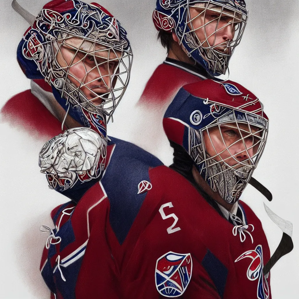 Image similar to beautiful portrait of Patrick Roy as a hockey coach, fantasy, intricate, elegant, highly detailed, digital painting, artstation, concept art, smooth, sharp focus, luxury fashion illustration, art by artgerm and greg rutkowski and alphonse mucha, brightly lit cinematic soft lighting, photorealistic