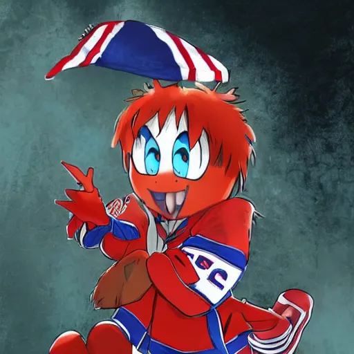 Image similar to anime Portrait of Youppi the Habs Montreal Canadiens Mascot as a very cute powerful and friendly pokemon, highly detailed anime, high evolution, 1990s, legendary, smooth, sharp focus, dynamic lighting, intricate, trending on ArtStation, illustration pokemon, art by WLOP