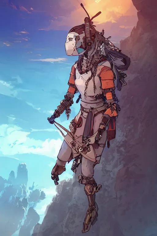 Image similar to combination suit armor aloy horizon forbidden west horizon zero dawn robot ninja mask helmet backpack tribal, art gta 5 comics, official fanart behance hd artstation by jesper ejsing, by rhads, makoto shinkai and lois van baarle, ilya kuvshinov, ossdraws radiating a glowing aura cgi rtx 2 0 2 2