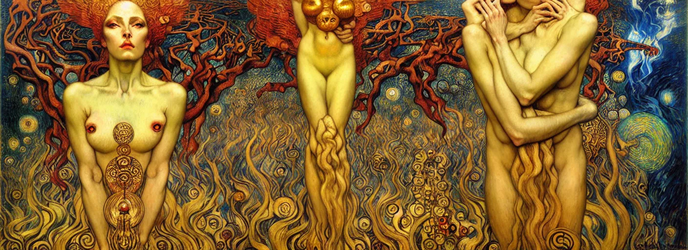 Image similar to Divine Chaos Engine by Karol Bak, Jean Delville, William Blake, Gustav Klimt, and Vincent Van Gogh, symbolist, visionary