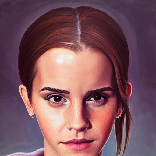 Image similar to “ a realistic painting of emma watson portrait viewed through a fun house mirror, unreal engine, trending on artstation, melting ”