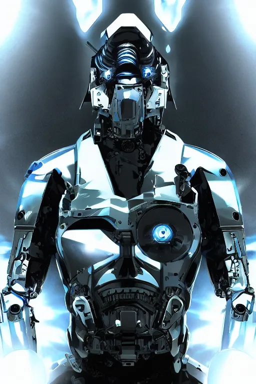 Image similar to cyber cyborg ninja mask helmet metal gear solid artic suit swat commando, global illumination ray tracing hdr fanart arstation by sung choi and eric pfeiffer and gabriel garza and casper konefal, a spectacular view cinematic rays of sunlight comic book illustration, by john kirby