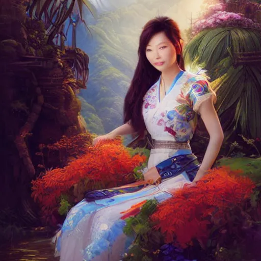 Image similar to portrait of a taiwanese woman ( 3 5 ) from taiwan, an oil painting by ross tran and thomas kincade