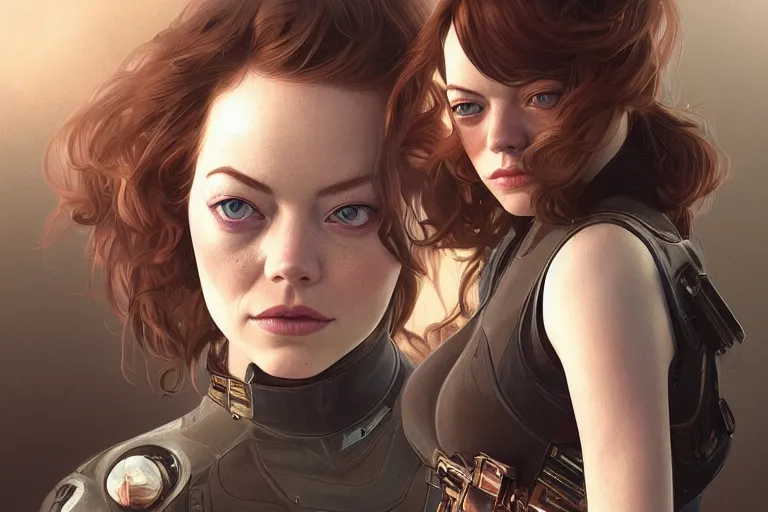 Prompt: Ultra realistic illustration, Emma Stone and Emma, cyberpunk, sci-fi, intricate, elegant, highly detailed, digital painting, artstation, concept art, smooth, sharp focus, illustration, art by artgerm and greg rutkowski and alphonse mucha