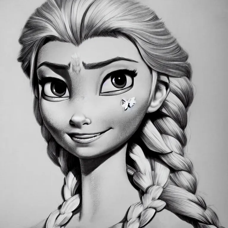 Prompt: highly detailed pencil sketch of Elsa from Frozen, hyperrealistic, photorealistic, artstyle, highly detailed, sharp