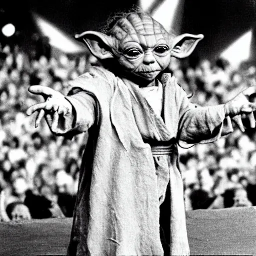 Image similar to yoda performing at woodstock