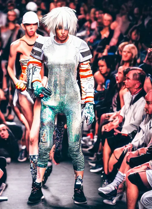 Prompt: hyperrealistic and heavy detailed adidas runway show of movie the fifth element leeloo dallas, leica sl 2 5 0 mm, vivid color, high quality, high textured, real life