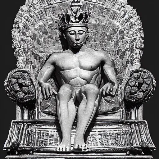 Prompt: the body of a king entombed in solid diamond. his body can clearly be seen sitting on his throne as perfect as in life