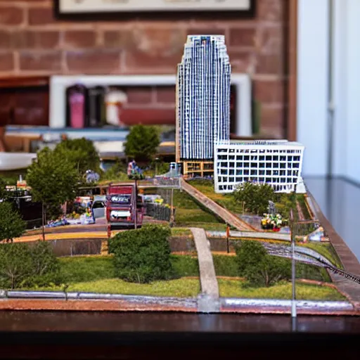 Prompt: miniature of Knoxville, tennessee sitting on a table.