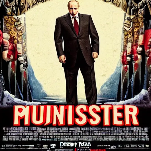 Image similar to putin is a monster, movie poster in the style of drew struzan