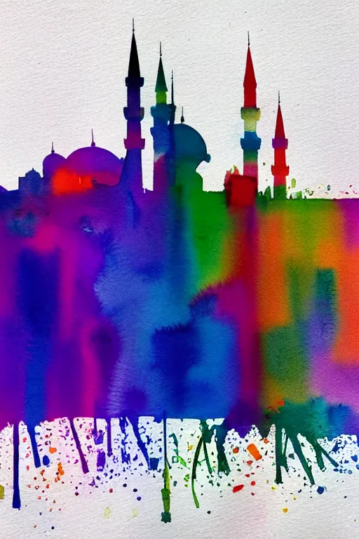 Prompt: minimalist watercolor splash ink art of istanbul skyline