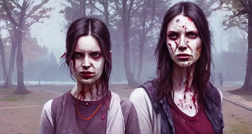 Image similar to highly detailed portrait female jogger horrible zombie in gta v, in a city park, stephen bliss, unreal engine, fantasy art by greg rutkowski, loish, rhads, ferdinand knab, makoto shinkai and lois van baarle, ilya kuvshinov, rossdraws, tom bagshaw, global illumination, detailed and intricate environment