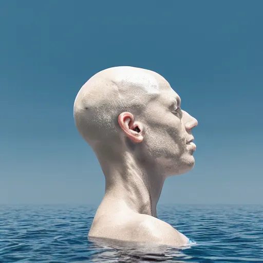 Prompt: a sculpture made out of water in the shape of a human head, on the ocean water, water manipulation, cinematic, in the style of johnson tsang, long shot, hyper detailed, hyper realistic, ray tracing, 8 k resolution, sharp focus, realistic water, award winning