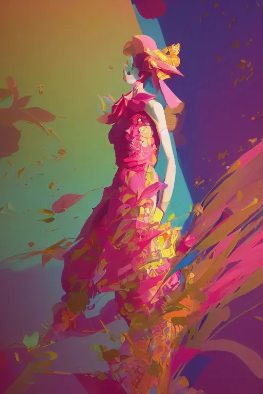 Image similar to elegant, beautiful woman in colourful clothing, ultrafine illustrated, ultradetailed flowery environment, by conrat roset, makoto shinkai, craig mullins, alphonse murac, detailed artwork, extremely detailed and high quality, global illumination, octane render, digital art trending on artstation