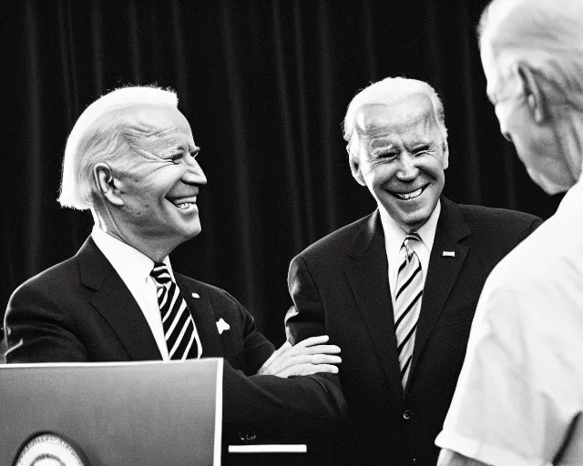 Image similar to president joe biden face to face with president joe biden, nikon 3 5 mm, photograph